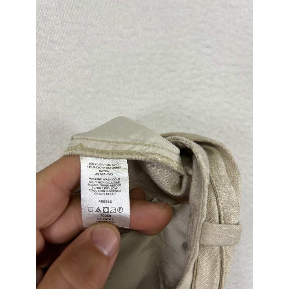 Coastal Grandma Ann Taylor Petite Women 6P Beige Linen Blend Wide Leg Crop Pants - Picture 4 of 11